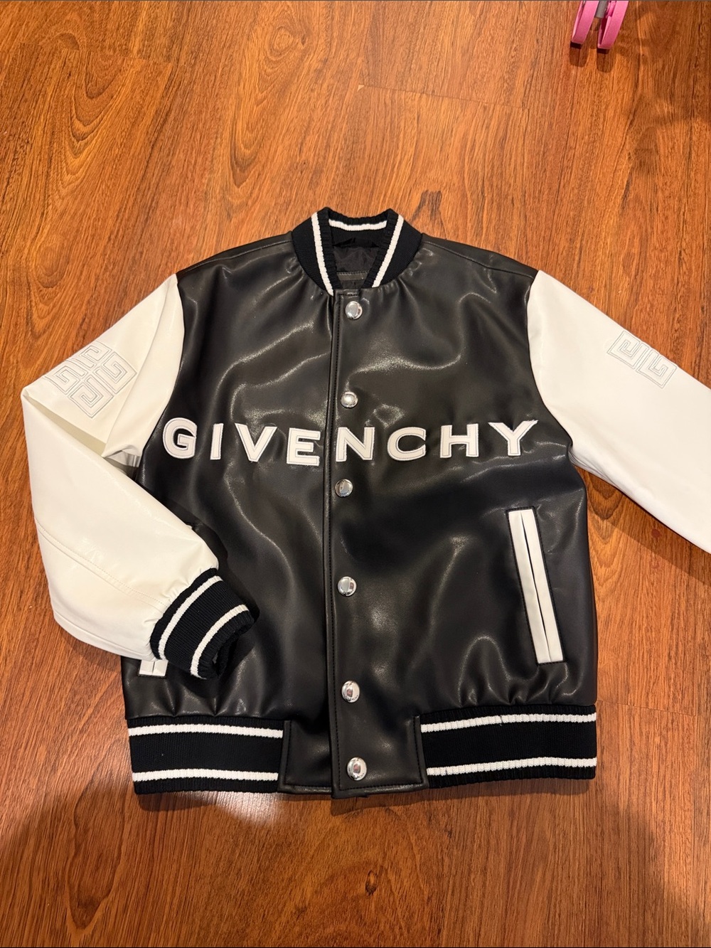 Givenchy Boy’s Black & White Pleather Varsity Jacket